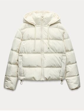 Women's Hooded Puffer Jacket - Cream